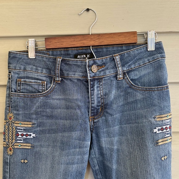 ALLEN B. Embroidered Aztec southwestern Jeans Sz 6 boho denim straight leg EUC - Picture 6 of 13